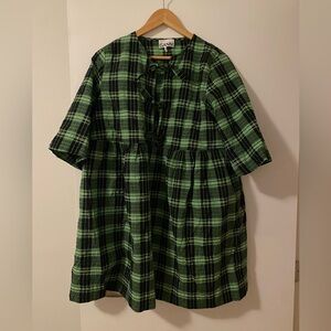 Ganni Green and Black Plaid Mini Dress